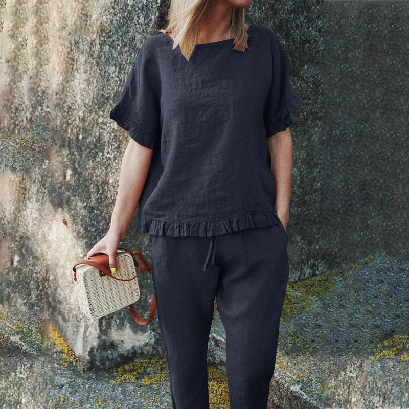 ❤️Set din 2 piese pentru femei: bluză casual și pantaloni cu șnur😍-3