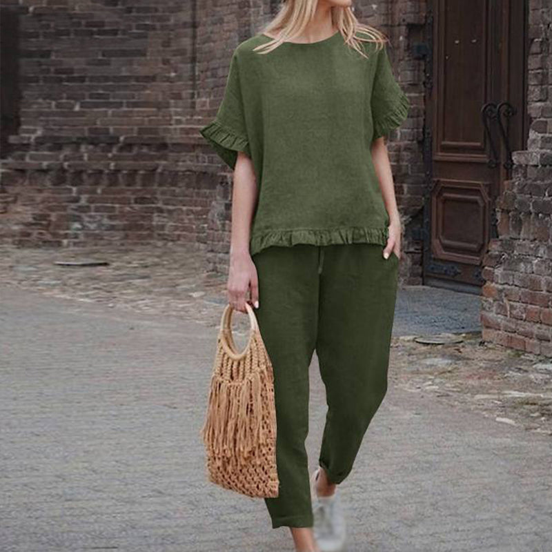 ❤️Set din 2 piese pentru femei: bluză casual și pantaloni cu șnur😍-4
