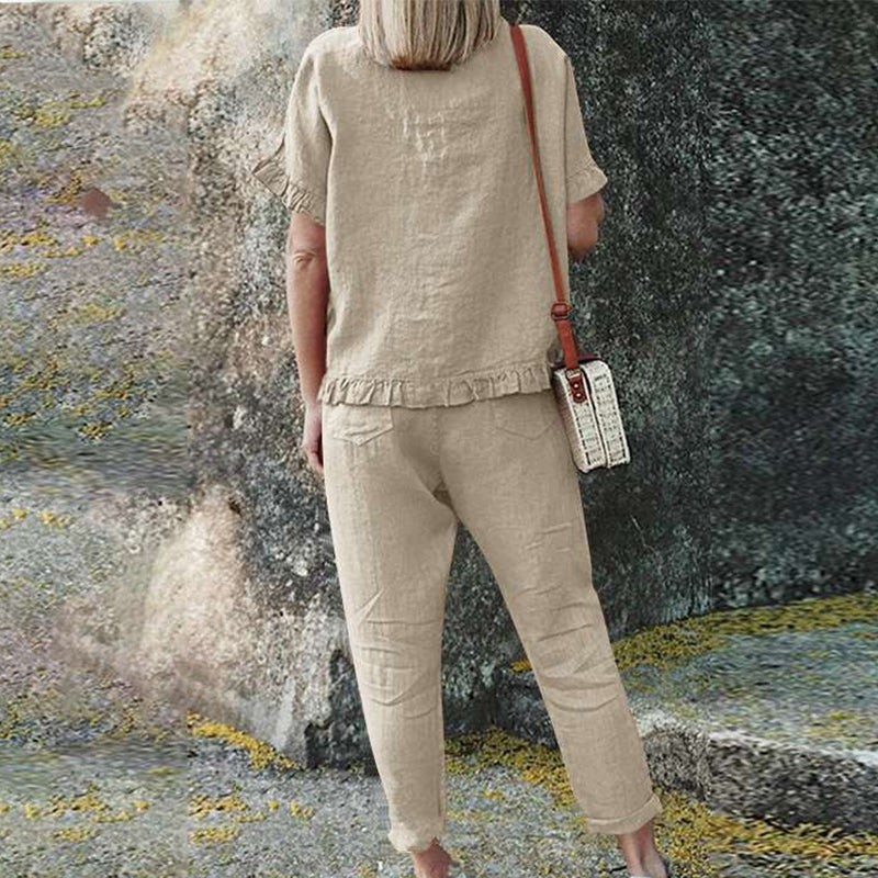 ❤️Set din 2 piese pentru femei: bluză casual și pantaloni cu șnur😍-5