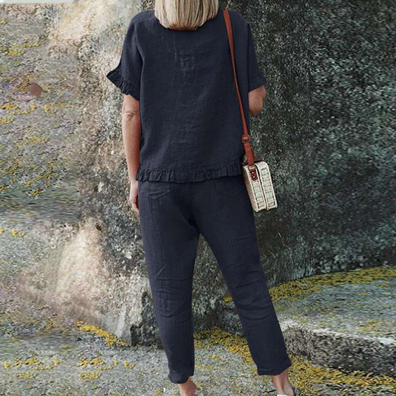 ❤️Set din 2 piese pentru femei: bluză casual și pantaloni cu șnur😍-7