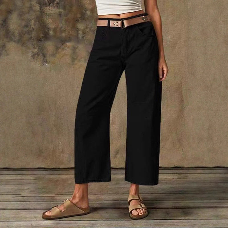 🌬️💝Pantaloni simpli, clasici, cu croi larg, pentru femei☕️-9