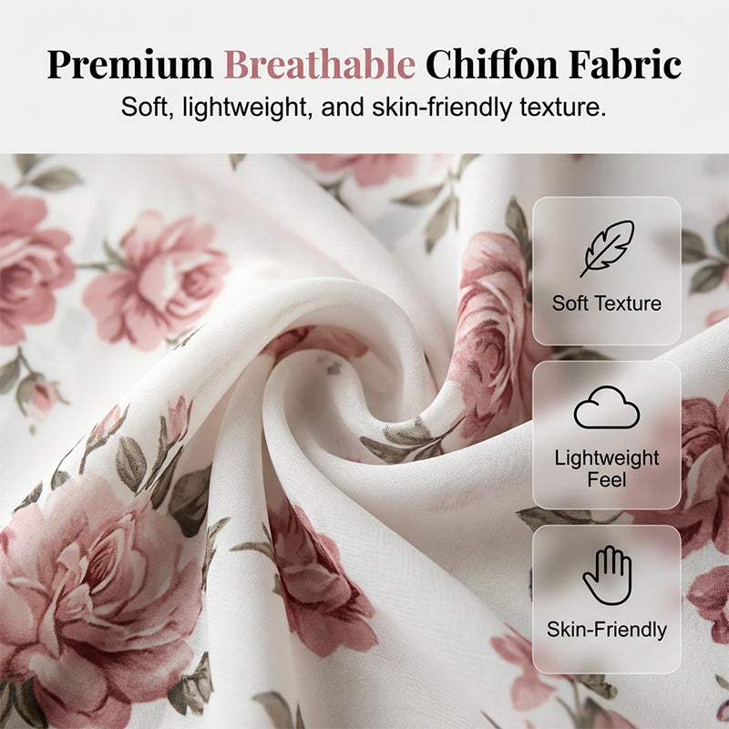 🔥Rochie din șifon🌹Rochie din șifon cu mâneci cu volane și imprimeu floral pentru femei👗❤️-2