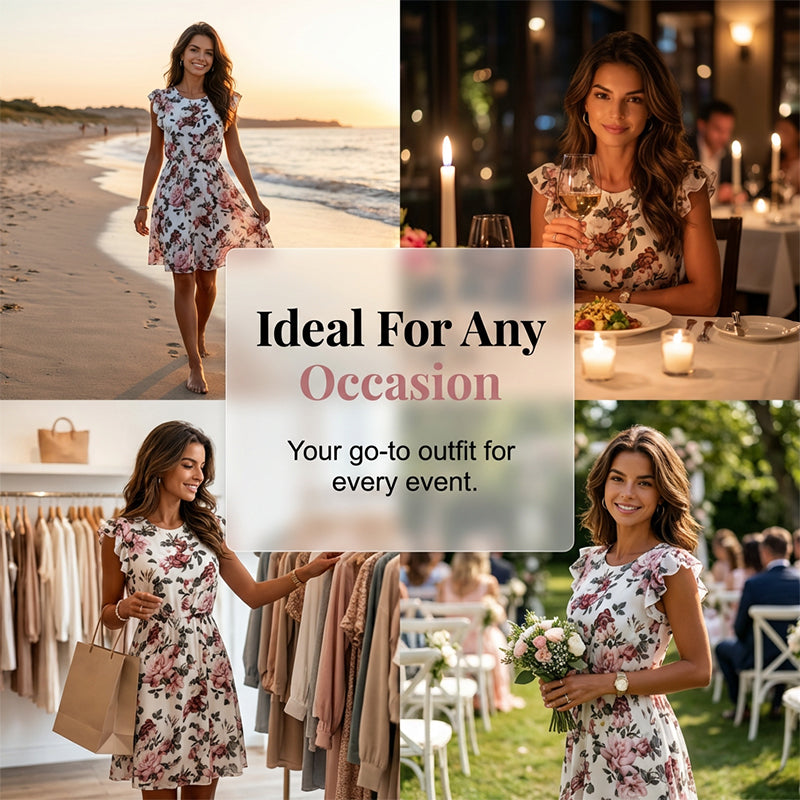 🔥Rochie din șifon🌹Rochie din șifon cu mâneci cu volane și imprimeu floral pentru femei👗❤️-5