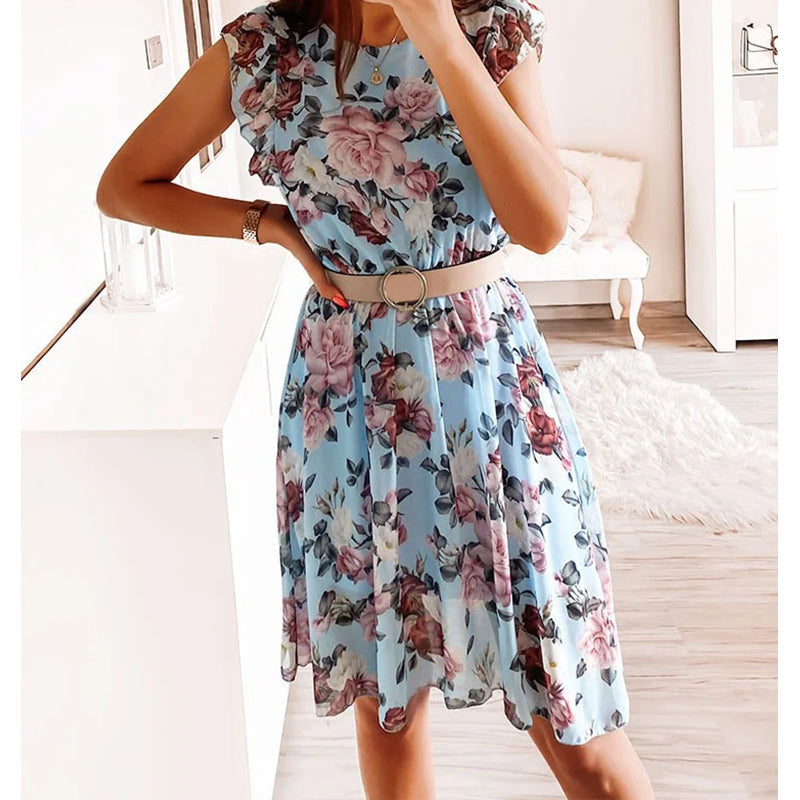 🔥Rochie din șifon🌹Rochie din șifon cu mâneci cu volane și imprimeu floral pentru femei👗❤️-9