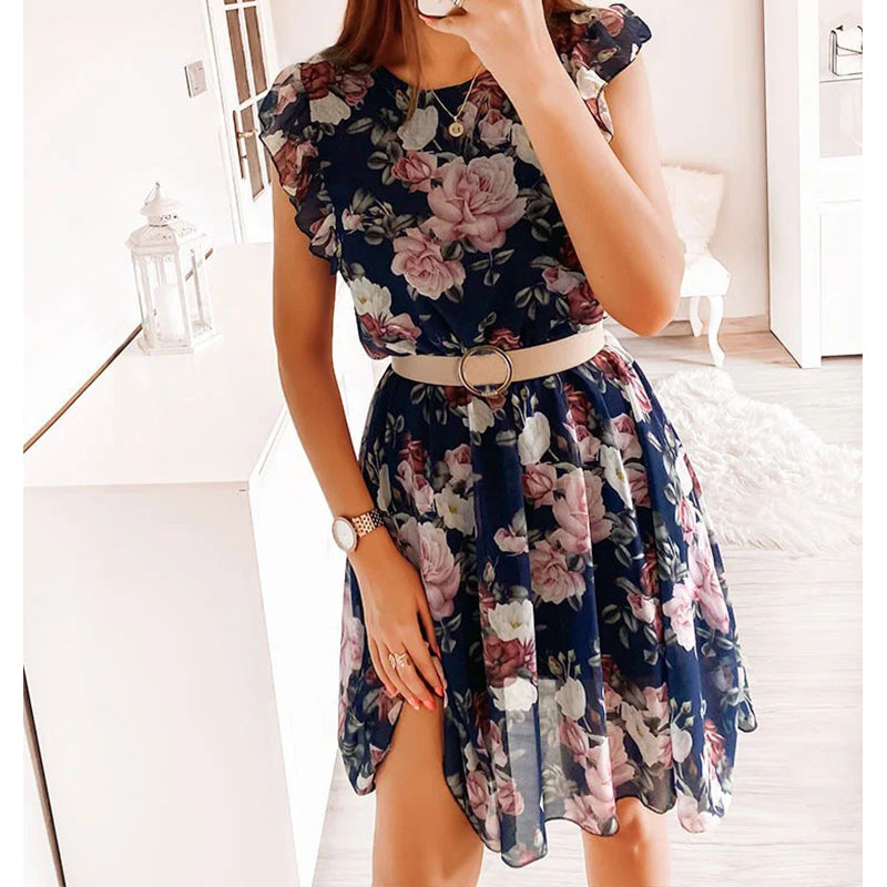 🔥Rochie din șifon🌹Rochie din șifon cu mâneci cu volane și imprimeu floral pentru femei👗❤️-11