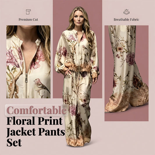 🌷Set elegant compus din jachetă cu imprimeu floral și pantaloni cu croi larg💝😍
