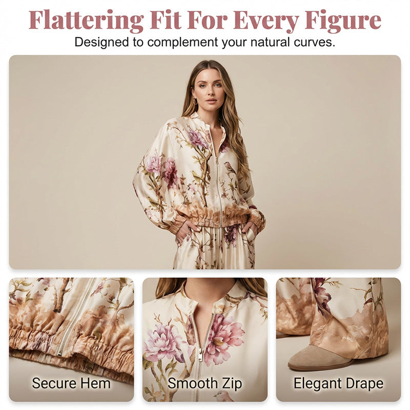 🌷Set elegant compus din jachetă cu imprimeu floral și pantaloni cu croi larg💝😍-3