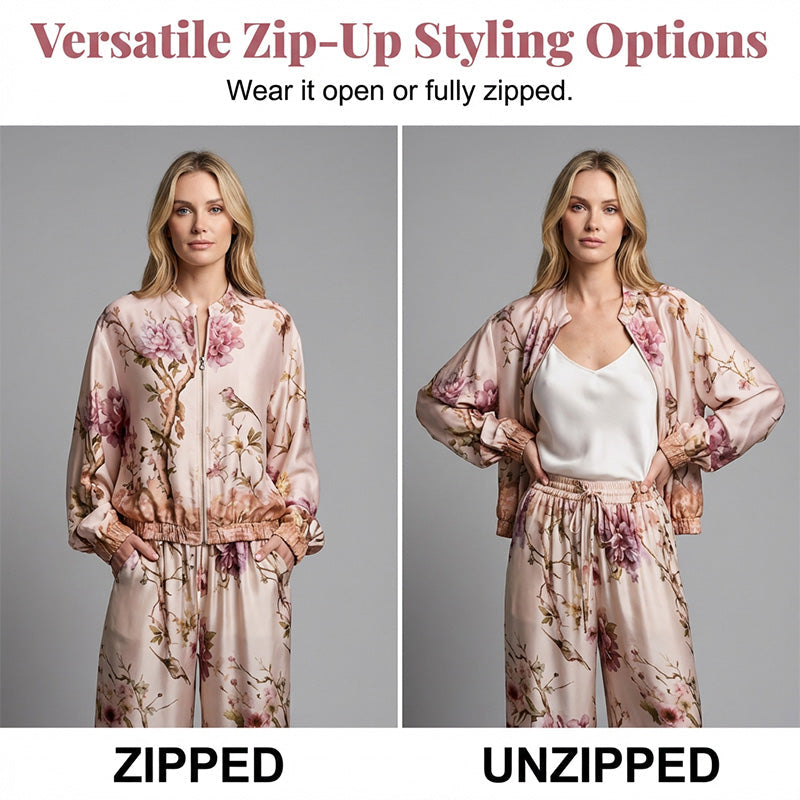 🌷Set elegant compus din jachetă cu imprimeu floral și pantaloni cu croi larg💝😍-5