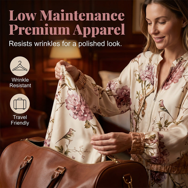 🌷Set elegant compus din jachetă cu imprimeu floral și pantaloni cu croi larg💝😍-7