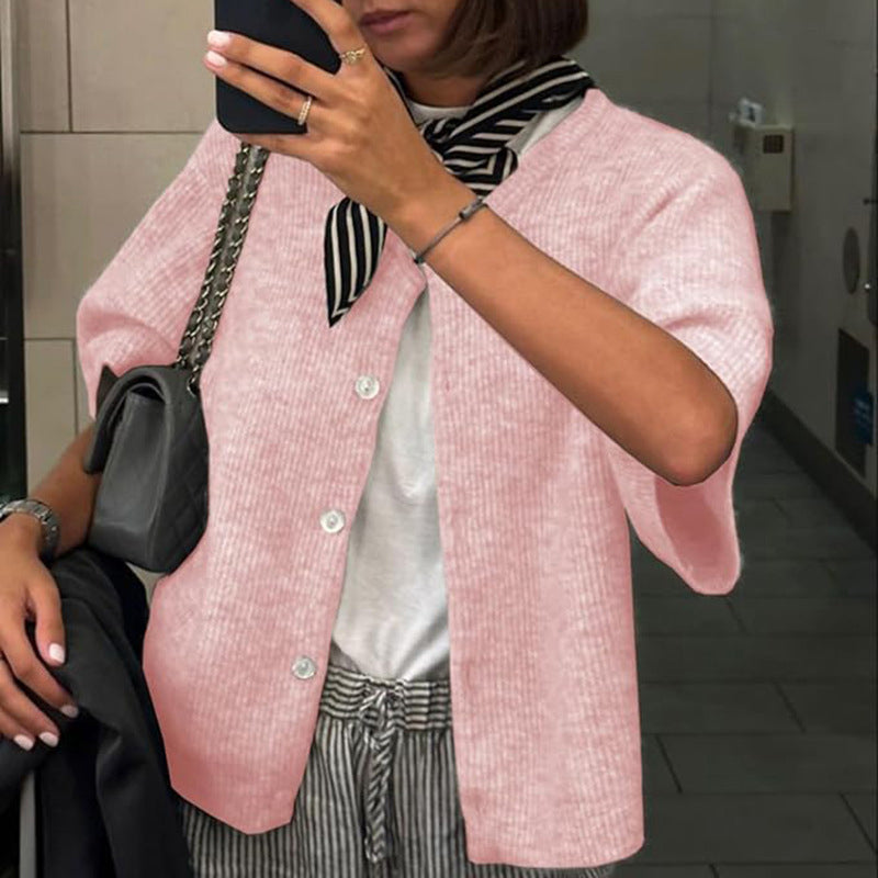 💓Bluză clasică din tricot cu mâneci scurte✨-13