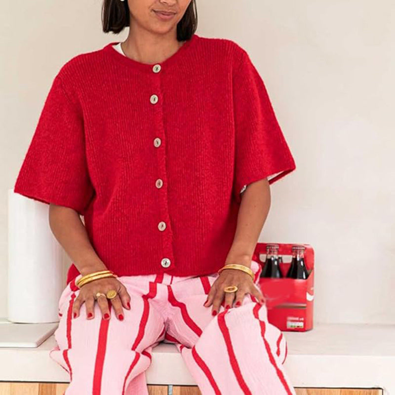 💓Bluză clasică din tricot cu mâneci scurte✨-12