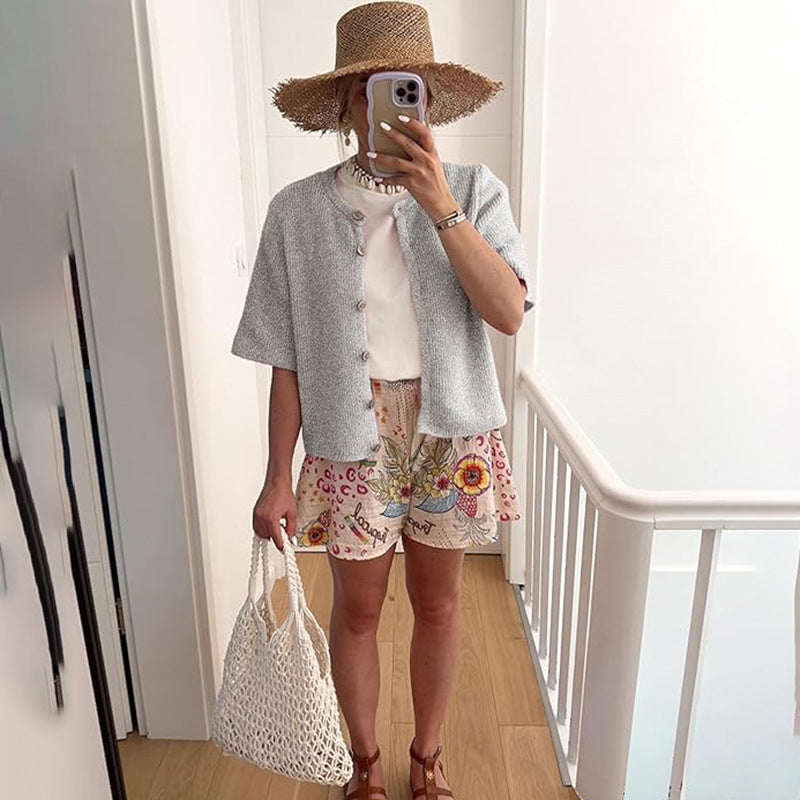 💓Bluză clasică din tricot cu mâneci scurte✨-16
