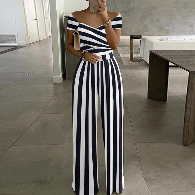 😍Salopetă elegantă pentru femei, cu umerii descoperiți și croi larg la picioare✨-14