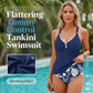 Costum de baie tankini din două piese pentru femei, cu efect de modelare a taliei