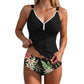 Costum de baie tankini din două piese pentru femei, cu efect de modelare a taliei