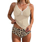 Costum de baie tankini din două piese pentru femei, cu efect de modelare a taliei