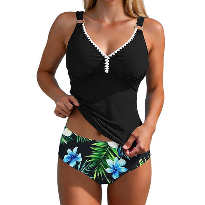 Costum de baie tankini din două piese pentru femei, cu efect de modelare a taliei