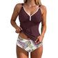 Costum de baie tankini din două piese pentru femei, cu efect de modelare a taliei