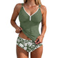 Costum de baie tankini din două piese pentru femei, cu efect de modelare a taliei