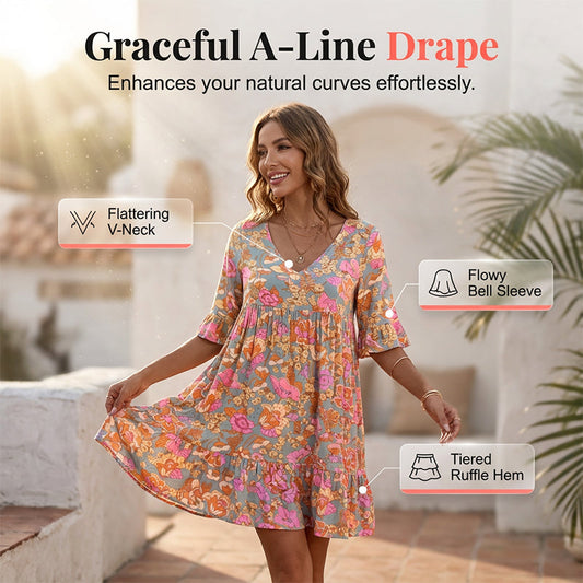 Rochie casual pentru femei, cu decolteu în V și imprimeu floral