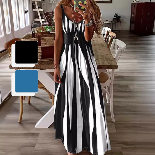 ❤️Robe Imprimée à Col en V et à Bretelles Spaghetti pour Femmes