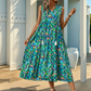 Rochie midi fără mâneci pentru femei, cu imprimeu abstract și volane suprapuse