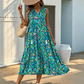 Rochie midi fără mâneci pentru femei, cu imprimeu abstract și volane suprapuse
