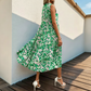 Rochie midi fără mâneci pentru femei, cu imprimeu abstract și volane suprapuse
