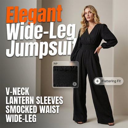 O ținută elegantă cu mâneci lungi, decolteu în V și pantaloni largi