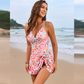 Costum de baie integrat cu fustă și twist în față