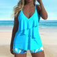 🩱Set de costum de baie pentru femei: top cu volane și pantaloni scurți cu imprimeu