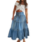 👗 Fustă lungă din denim – talie înaltă, în straturi, croială în A, cu nasturi în față ✨