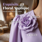 Rochie elegantă cu decolteu în V, aplicații florale 3D și mâneci cu fante