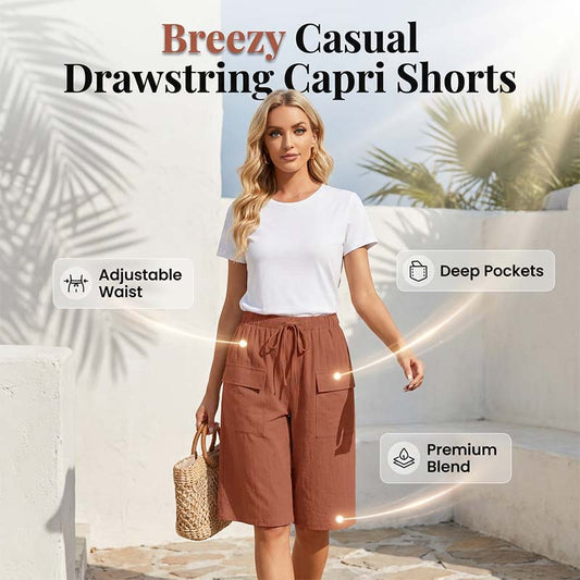 Pantaloni scurți capri casual pentru femei, cu șnur