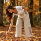 Pantaloni pentru femei cu talie elastică, picioare largi și franjuri