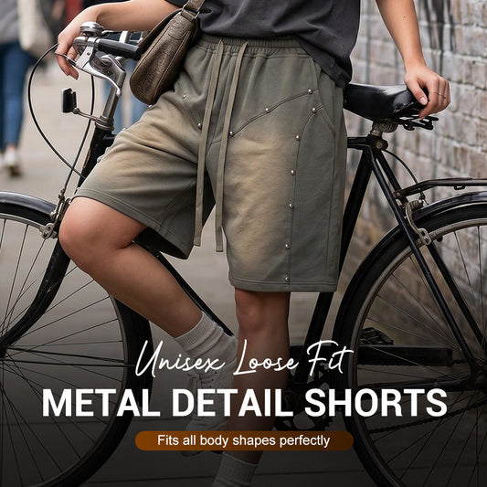 🩳Gata de ieșit în oraș, croială lejeră ✨🖤Pantaloni scurți unisex cu croială largă și detalii metalice