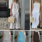 Costum simplu și respirabil pentru femei – bluză fără mâneci cu guler rotund și pantaloni cu croi larg