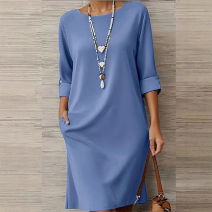 Rochie minimalistă cu mâneci trei sferturi și buzunare