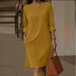 Rochie minimalistă cu mâneci trei sferturi și buzunare