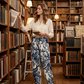 Pantaloni de trening în stil vintage, cu talie înaltă și imprimeu floral