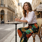 Pantaloni de trening în stil vintage, cu talie înaltă și imprimeu floral