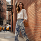Pantaloni de trening în stil vintage, cu talie înaltă și imprimeu floral