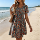 Rochie de vară pentru femei, cu imprimeu floral, decolteu în V și mâneci scurte