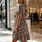 Rochie de vară pentru femei, cu imprimeu floral, decolteu în V și mâneci scurte
