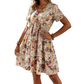 Rochie de vară pentru femei, cu imprimeu floral, decolteu în V și mâneci scurte