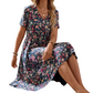 Rochie de vară pentru femei, cu imprimeu floral, decolteu în V și mâneci scurte