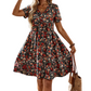 Rochie de vară pentru femei, cu imprimeu floral, decolteu în V și mâneci scurte