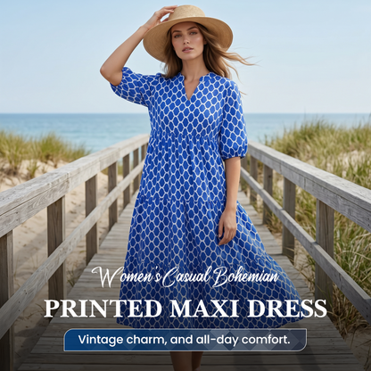 Rochie maxi casual pentru femei, cu imprimeu boem