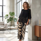 Setul elegant de la Wemon, compus dintr-un top lejer și pantaloni cu imprimeu