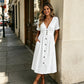 👗Eleganță estivală fără efort – Rochie de vară pentru femei, cu decolteu în V și nasturi☀️